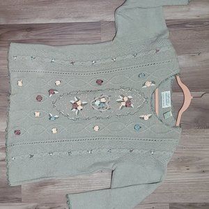 Colleen Collectables Knit Pastel Green Sweater Cottagecore with Floral Design